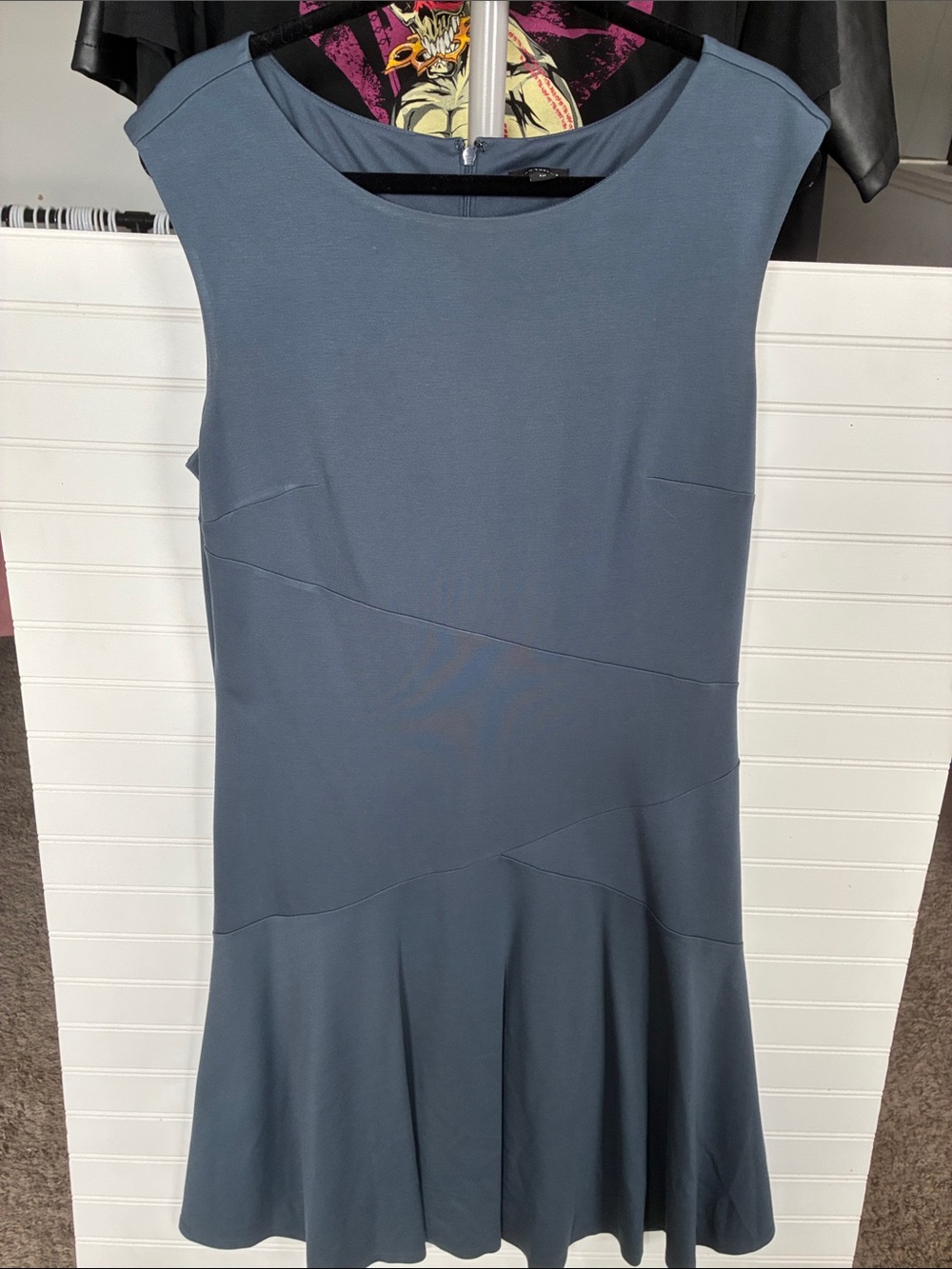 Sleeveless Slate Blue Fit-and-Flare Dress - Picture 3 of 5